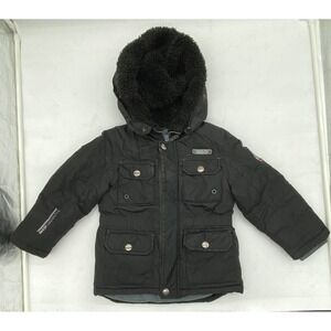 London Fog Kids Black Faux Fur Hood Winter Parka Jacket Size 4T